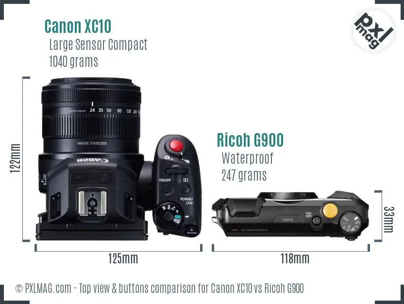 Canon XC10 vs Ricoh G900 top view buttons comparison