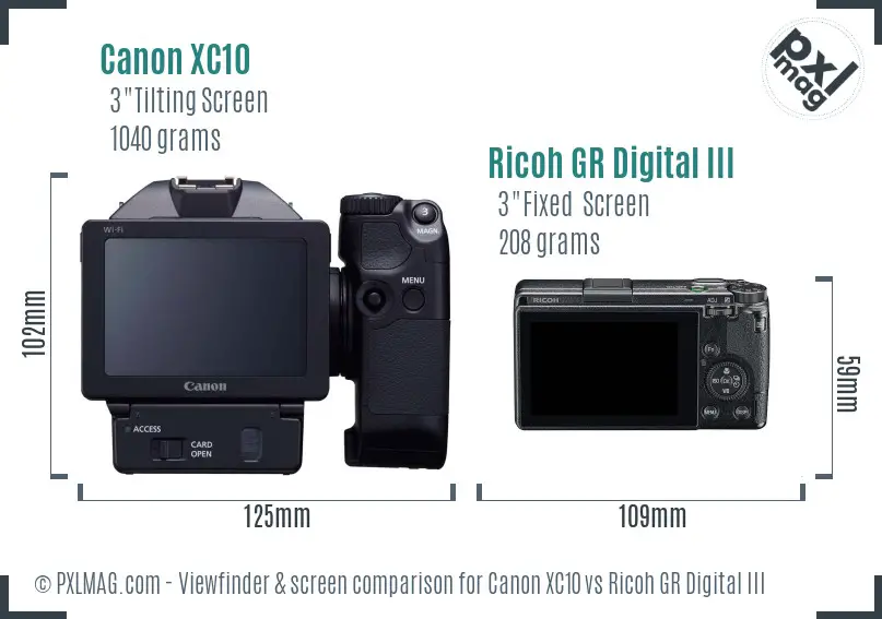 Canon XC10 vs Ricoh GR Digital III Screen and Viewfinder comparison