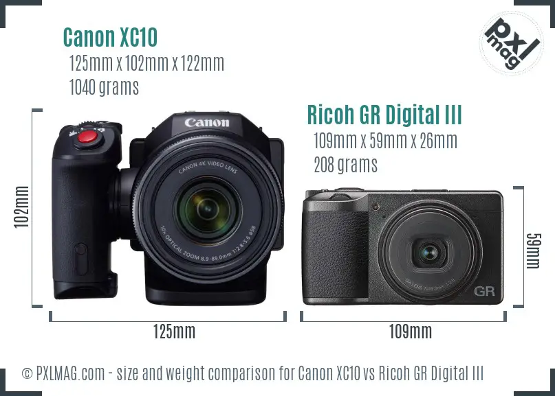 Canon XC10 vs Ricoh GR Digital III size comparison
