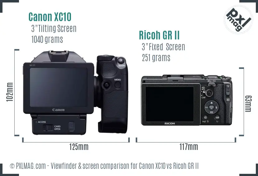 Canon XC10 vs Ricoh GR II Screen and Viewfinder comparison