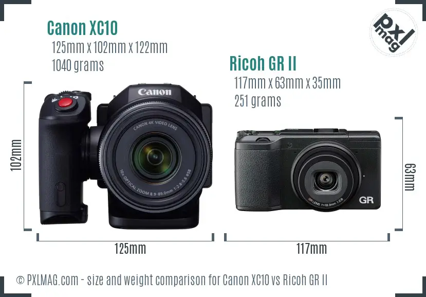 Canon XC10 vs Ricoh GR II size comparison