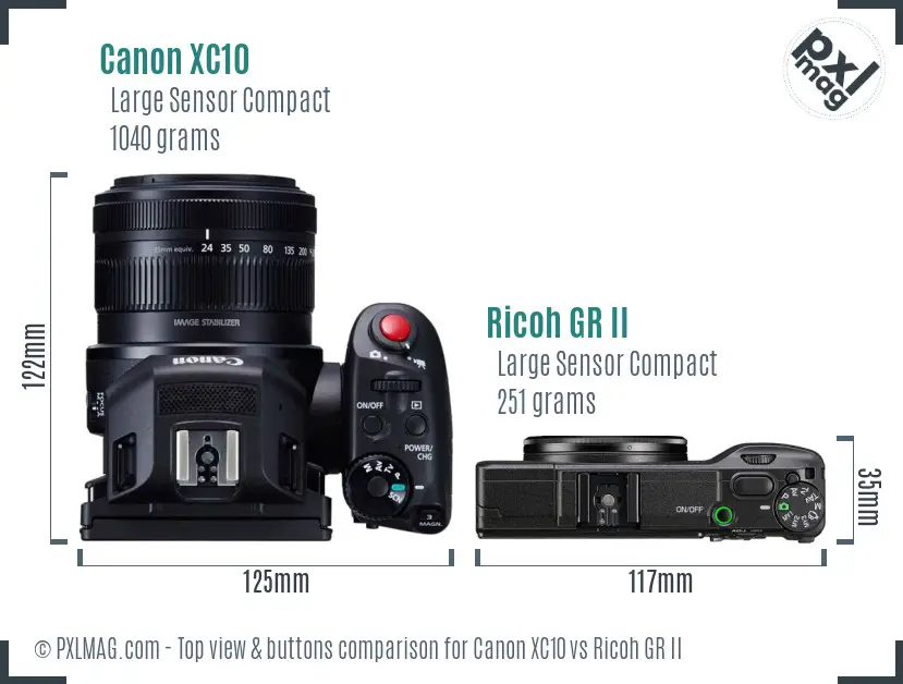 Canon XC10 vs Ricoh GR II top view buttons comparison