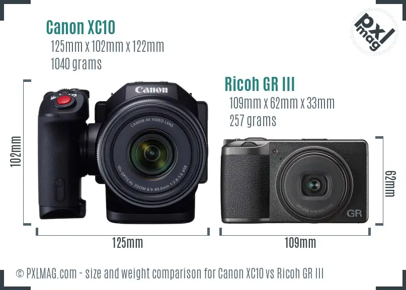 Canon XC10 vs Ricoh GR III size comparison