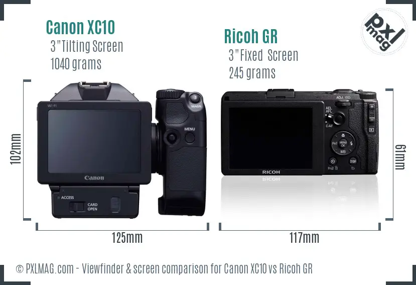 Canon XC10 vs Ricoh GR Screen and Viewfinder comparison