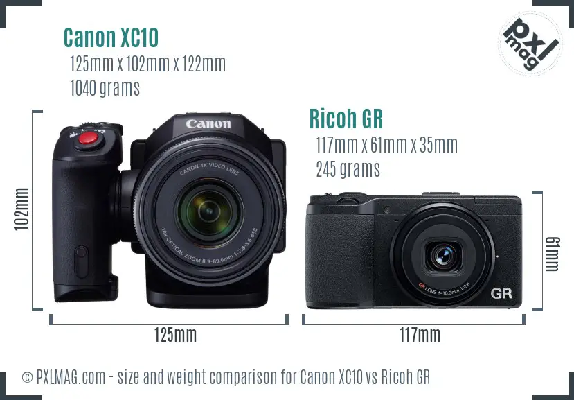 Canon XC10 vs Ricoh GR size comparison