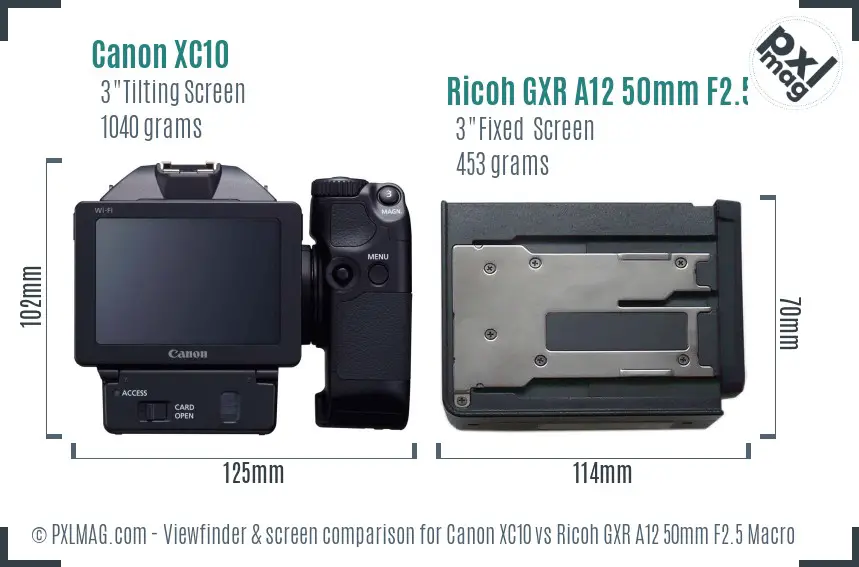 Canon XC10 vs Ricoh GXR A12 50mm F2.5 Macro Screen and Viewfinder comparison