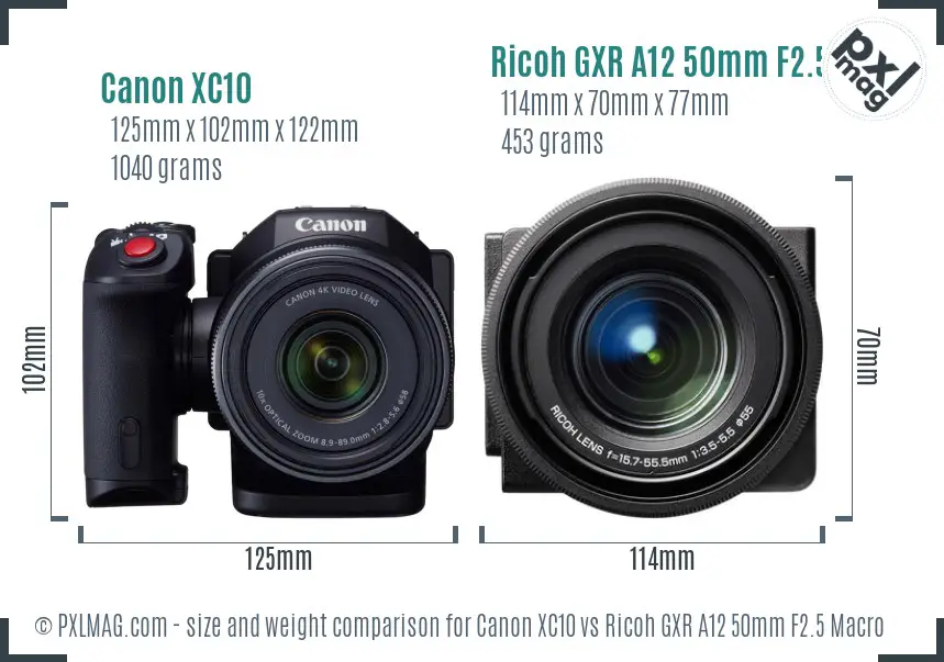 Canon XC10 vs Ricoh GXR A12 50mm F2.5 Macro size comparison