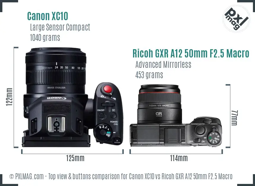 Canon XC10 vs Ricoh GXR A12 50mm F2.5 Macro top view buttons comparison