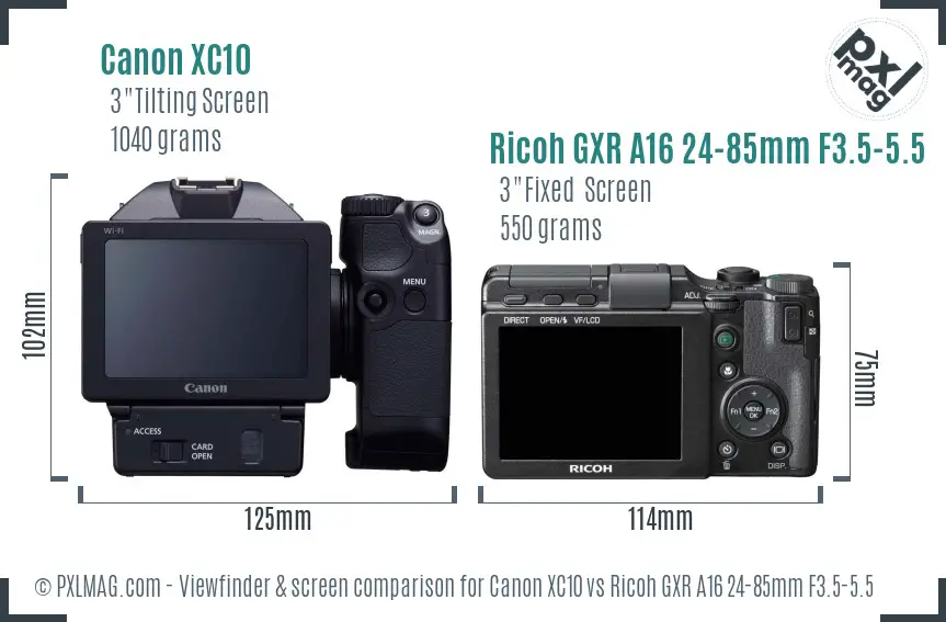 Canon XC10 vs Ricoh GXR A16 24-85mm F3.5-5.5 Screen and Viewfinder comparison