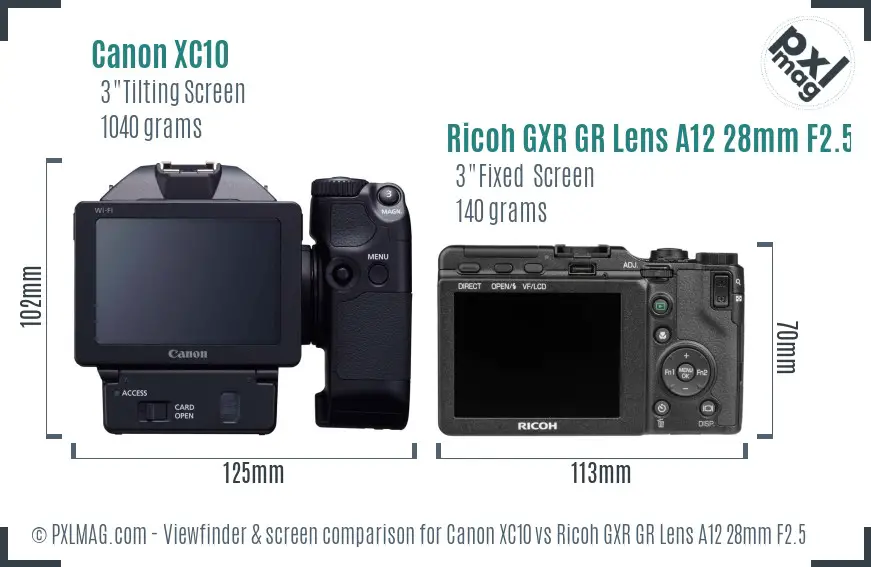 Canon XC10 vs Ricoh GXR GR Lens A12 28mm F2.5 Screen and Viewfinder comparison