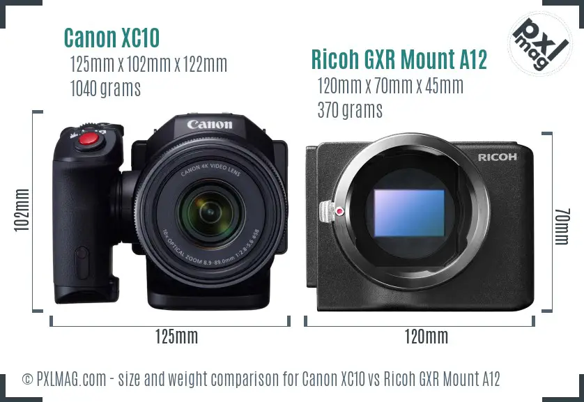 Canon XC10 vs Ricoh GXR Mount A12 size comparison Canon XC10 vs Ricoh GXR Mount A12 size comparison