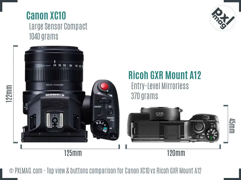 Canon XC10 vs Ricoh GXR Mount A12 top view buttons comparison