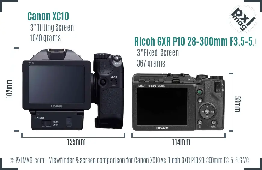 Canon XC10 vs Ricoh GXR P10 28-300mm F3.5-5.6 VC Screen and Viewfinder comparison