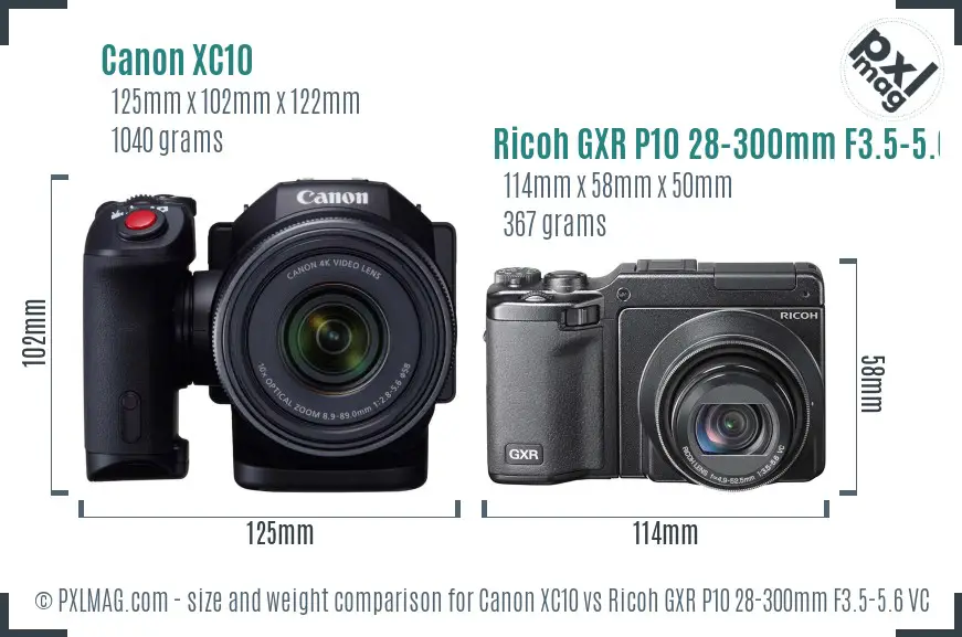 Canon XC10 vs Ricoh GXR P10 28-300mm F3.5-5.6 VC size comparison