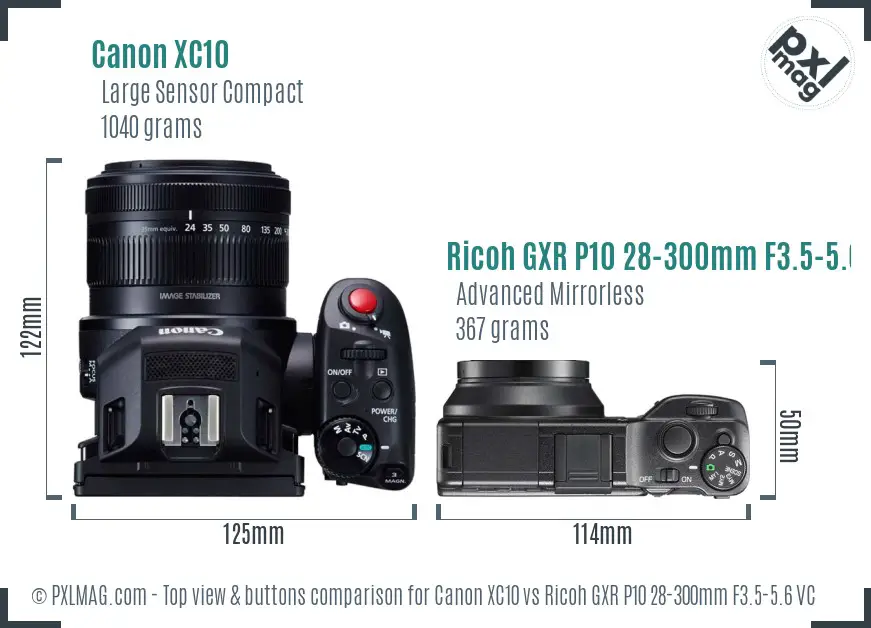 Canon XC10 vs Ricoh GXR P10 28-300mm F3.5-5.6 VC top view buttons comparison