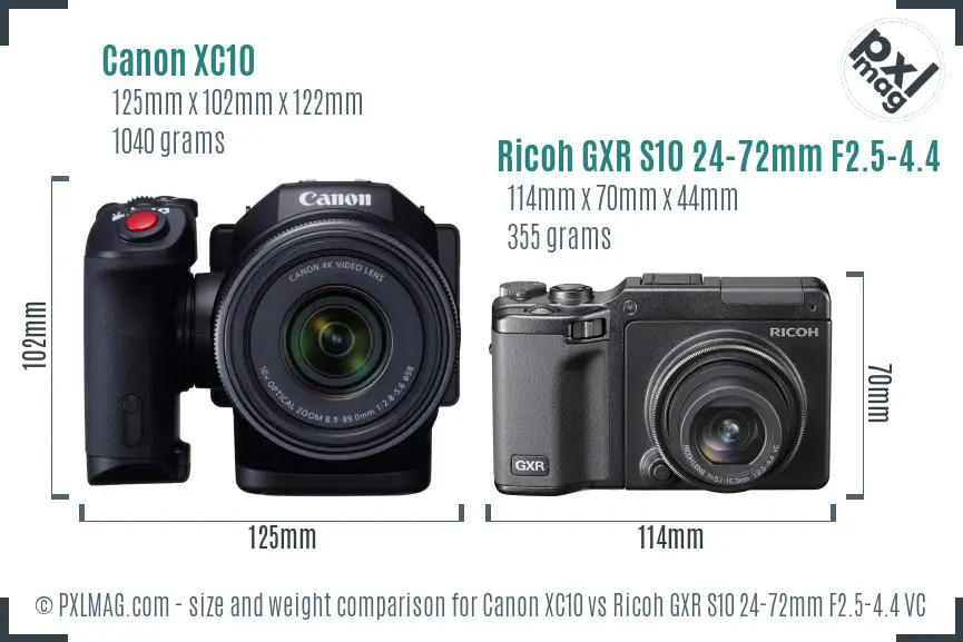 Canon XC10 vs Ricoh GXR S10 24-72mm F2.5-4.4 VC size comparison
