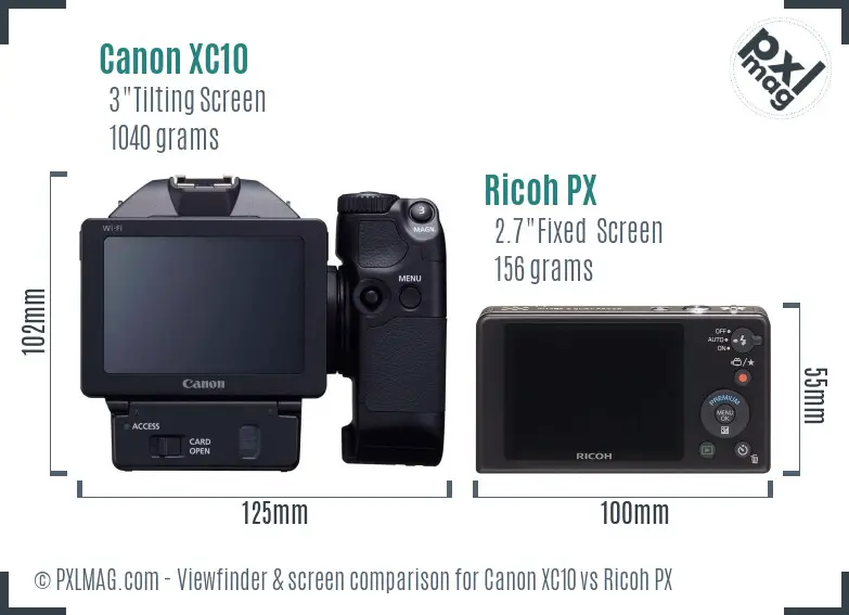 Canon XC10 vs Ricoh PX Screen and Viewfinder comparison