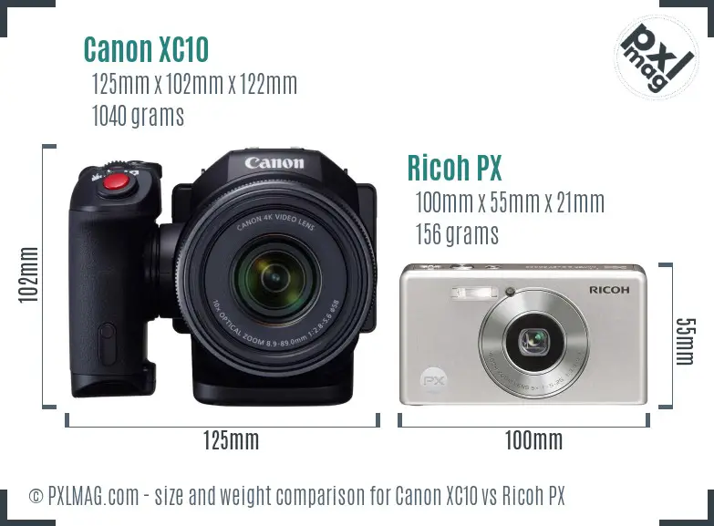 Canon XC10 vs Ricoh PX size comparison