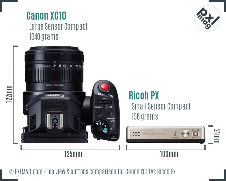 Canon XC10 vs Ricoh PX top view buttons comparison