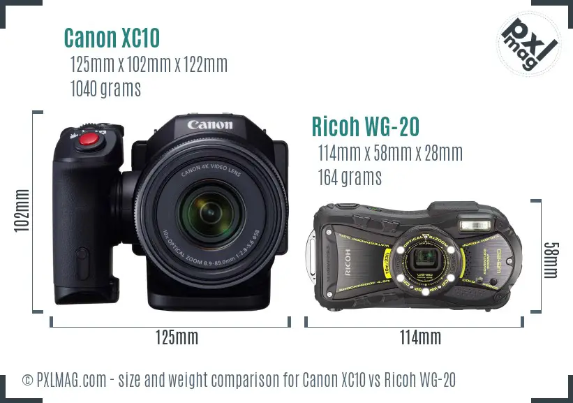Canon XC10 vs Ricoh WG-20 size comparison