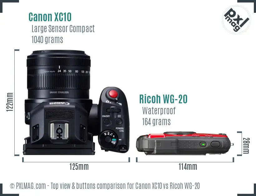 Canon XC10 vs Ricoh WG-20 top view buttons comparison