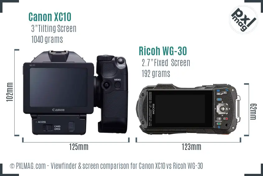 Canon XC10 vs Ricoh WG-30 Screen and Viewfinder comparison