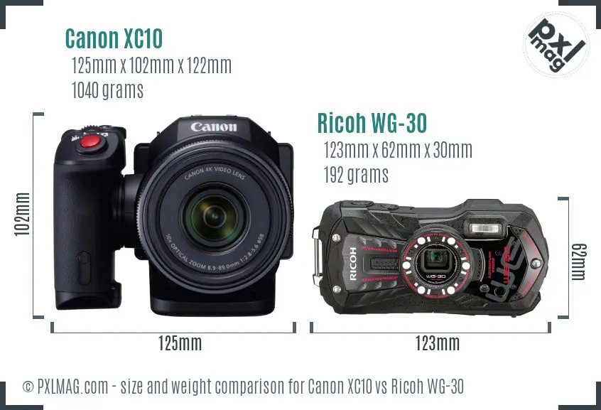 Canon XC10 vs Ricoh WG-30 size comparison