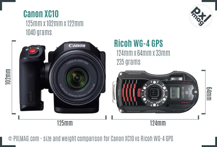 Canon XC10 vs Ricoh WG-4 GPS size comparison