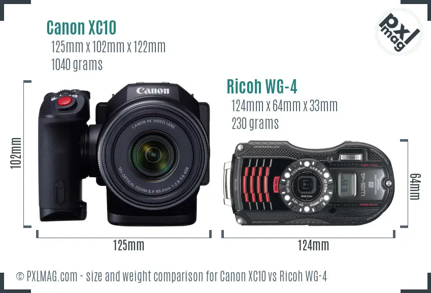 Canon XC10 vs Ricoh WG-4 size comparison