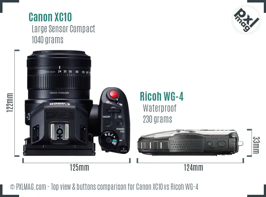 Canon XC10 vs Ricoh WG-4 top view buttons comparison