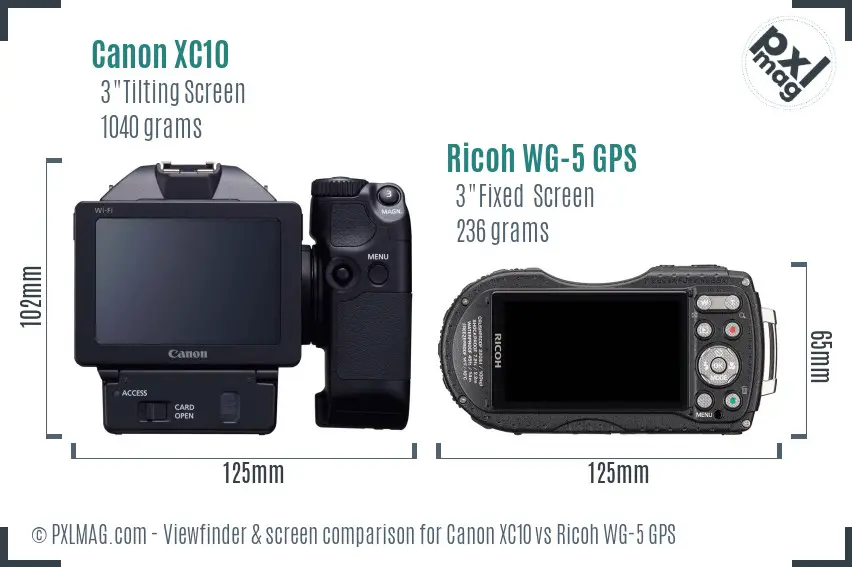 Canon XC10 vs Ricoh WG-5 GPS Screen and Viewfinder comparison