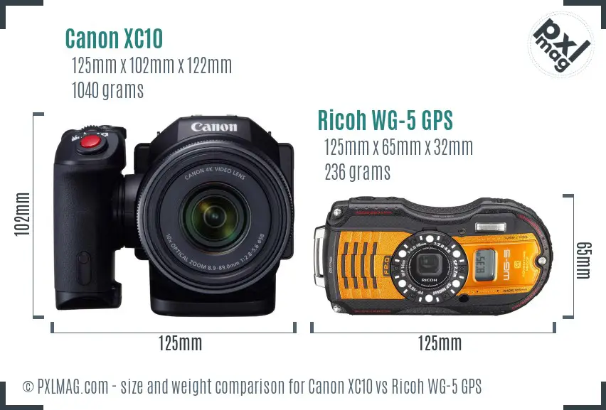 Canon XC10 vs Ricoh WG-5 GPS size comparison