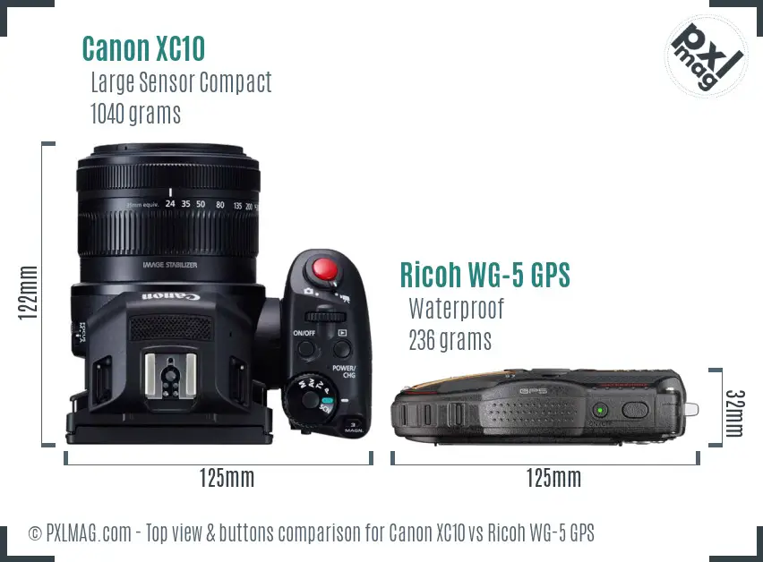 Canon XC10 vs Ricoh WG-5 GPS top view buttons comparison