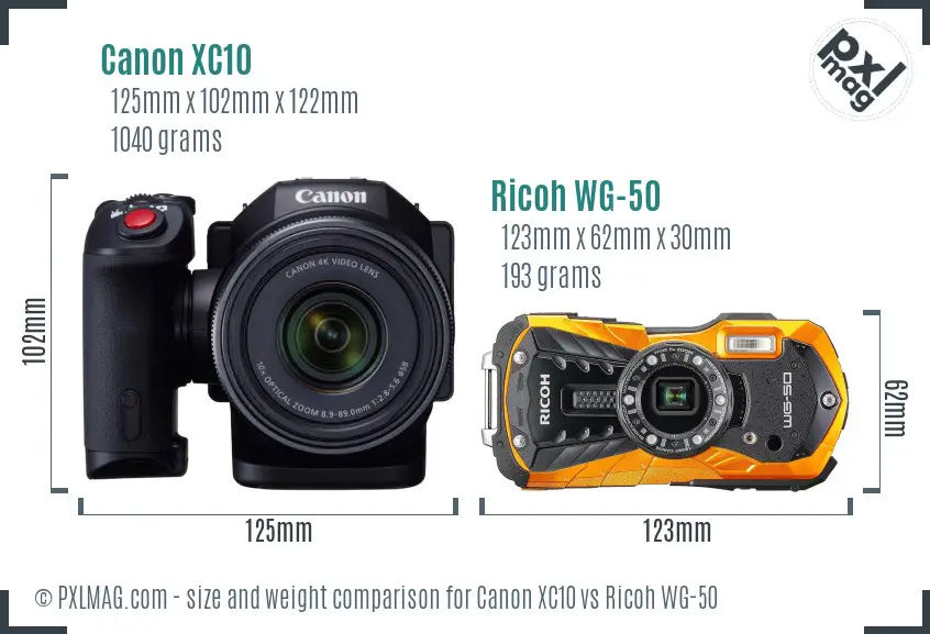 Canon XC10 vs Ricoh WG-50 size comparison