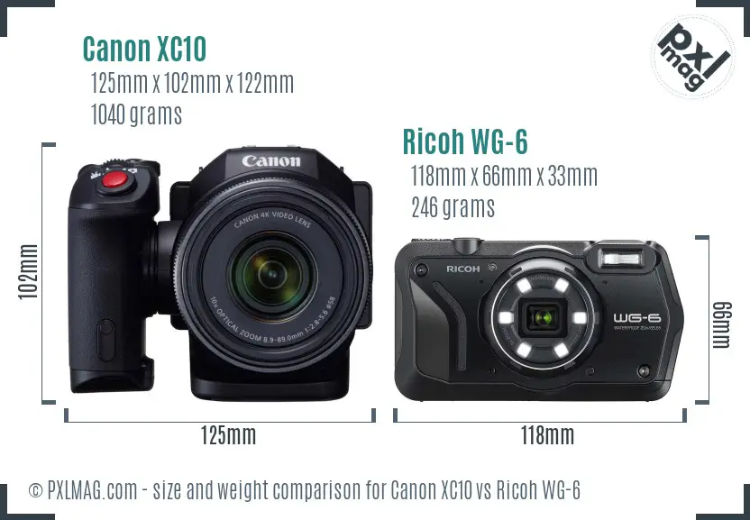 Canon XC10 vs Ricoh WG-6 size comparison