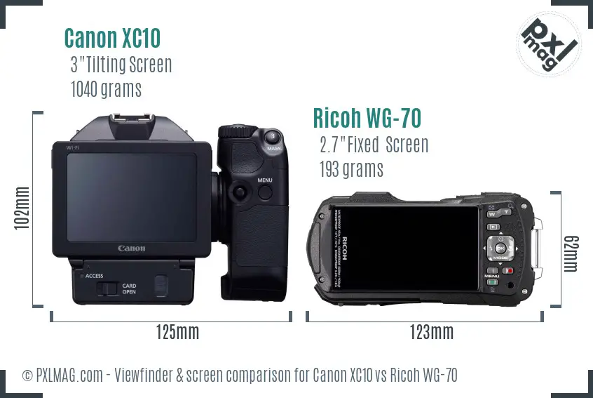 Canon XC10 vs Ricoh WG-70 Screen and Viewfinder comparison