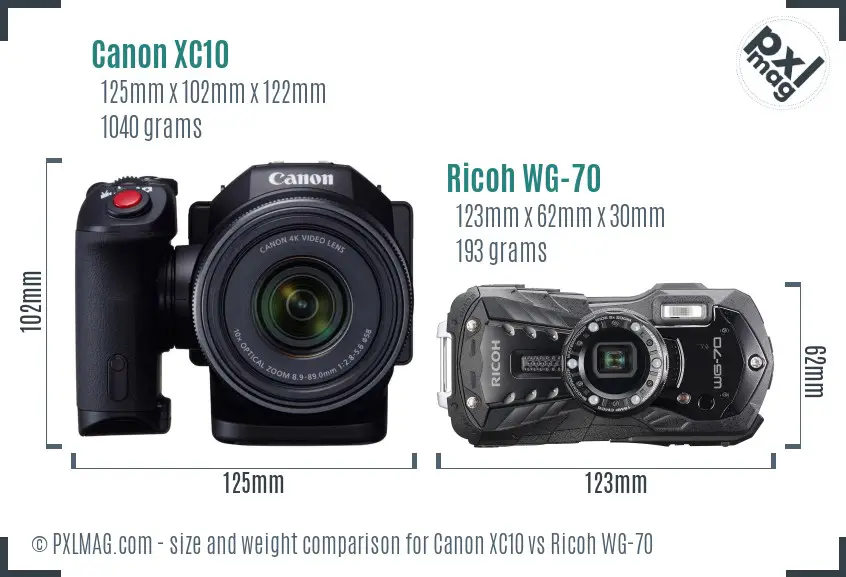 Canon XC10 vs Ricoh WG-70 size comparison