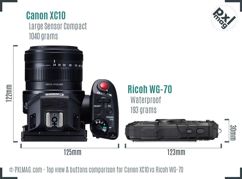 Canon XC10 vs Ricoh WG-70 top view buttons comparison