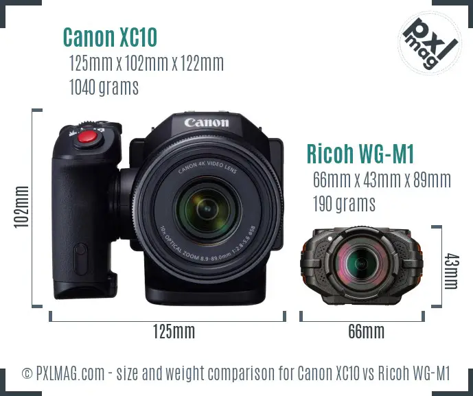 Canon XC10 vs Ricoh WG-M1 size comparison