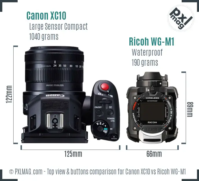 Canon XC10 vs Ricoh WG-M1 top view buttons comparison