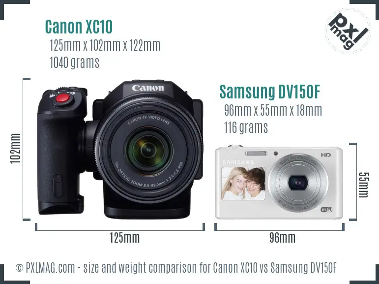 Canon XC10 vs Samsung DV150F size comparison