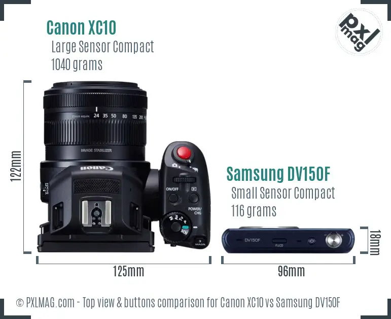 Canon XC10 vs Samsung DV150F top view buttons comparison