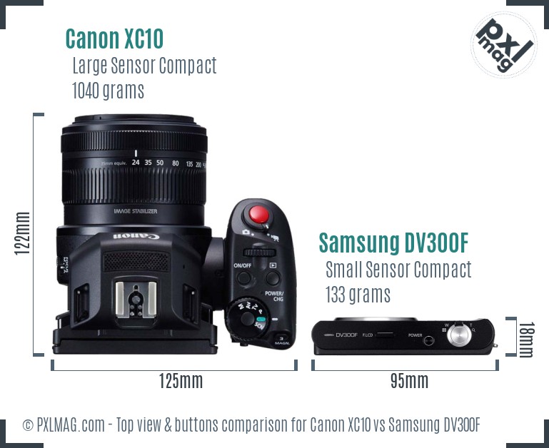 Canon XC10 vs Samsung DV300F top view buttons comparison