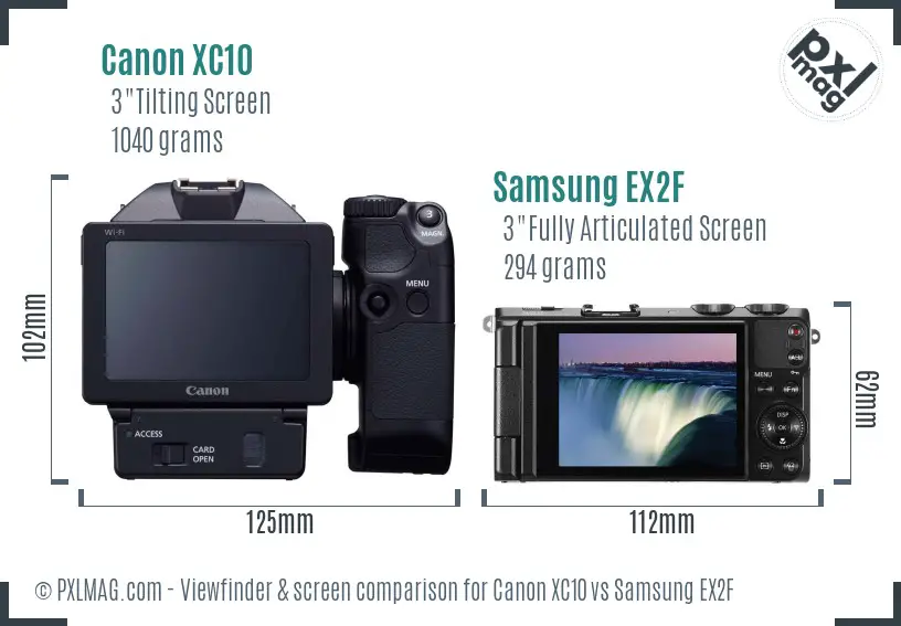 Canon XC10 vs Samsung EX2F Screen and Viewfinder comparison
