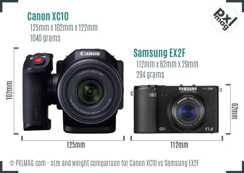Canon XC10 vs Samsung EX2F size comparison