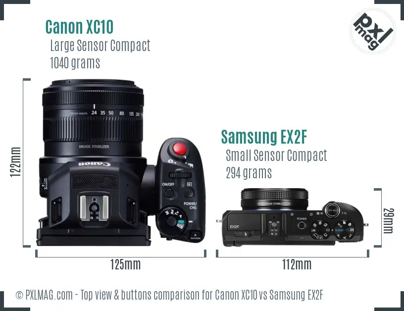 Canon XC10 vs Samsung EX2F top view buttons comparison