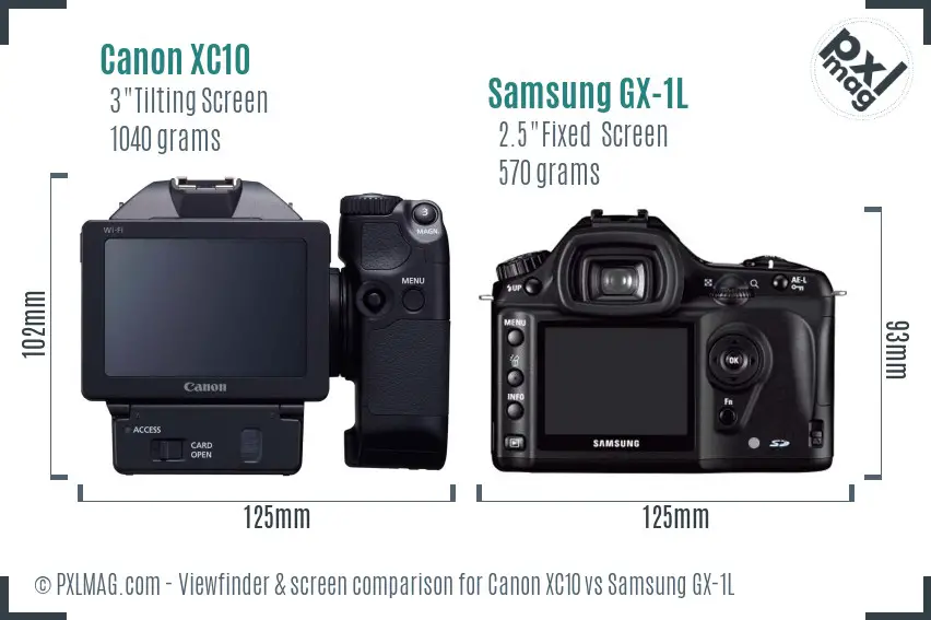 Canon XC10 vs Samsung GX-1L Screen and Viewfinder comparison