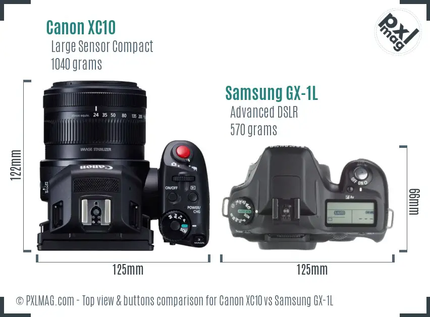 Canon XC10 vs Samsung GX-1L top view buttons comparison