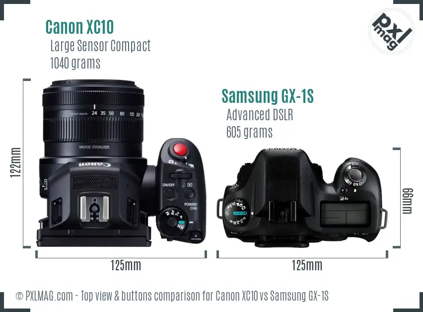 Canon XC10 vs Samsung GX-1S top view buttons comparison