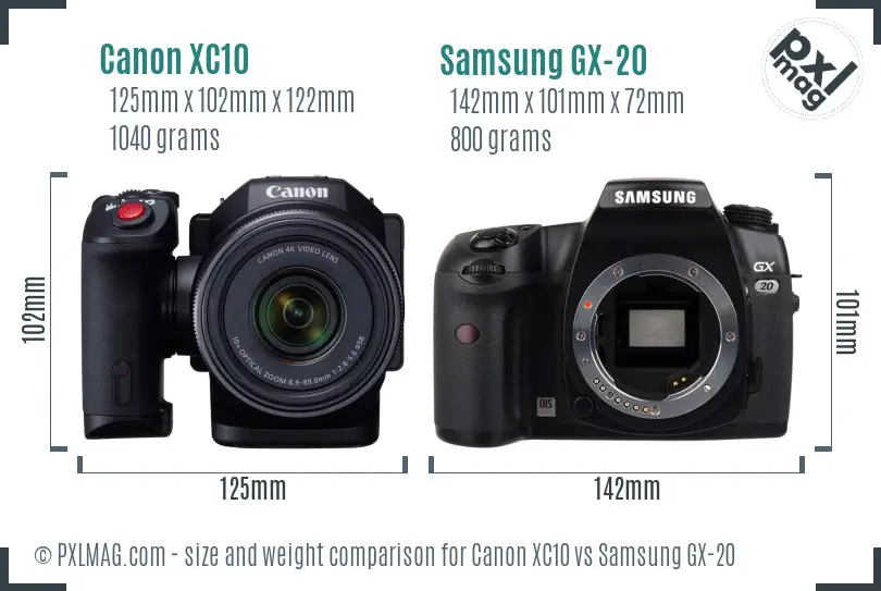 Canon XC10 vs Samsung GX-20 size comparison